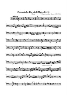 Konzert für Horn und Orchester Nr.1 in D-Dur, K.412: Cello- und Kontrabassstimme by Wolfgang Amadeus Mozart