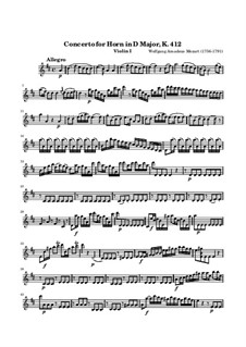 Konzert für Horn und Orchester Nr.1 in D-Dur, K.412: Violinstimme I by Wolfgang Amadeus Mozart