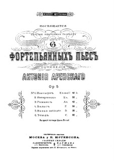 Sechs Stücke, Op.5: Vollsammlung by Anton Arenski