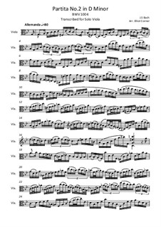 Partita für Violine Nr.2 in d-Moll, BWV 1004: Bearbeitung für Bratsche by Johann Sebastian Bach