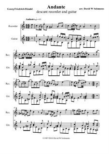Andante in A Minor: For descant recorder and guitar by Georg Friedrich Händel