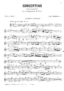 Concertino für Klarinette und Orchester, J.109 Op.26: Version für Klarinette und Klavier – Solo Stimme by Carl Maria von Weber