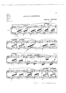 Sicilienne für Cello und Klavier, Op.78: Version für Klavier by Gabriel Fauré