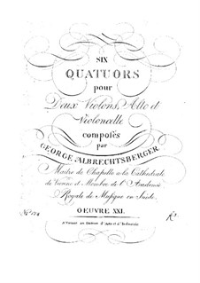 Sechs Streichquartette, Op.21: Stimmen by Johann Georg Albrechtsberger