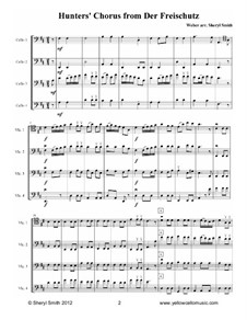 Akt III, Nr.15 Jägerchor: For intermediate cello quartet (four cellos) by Carl Maria von Weber