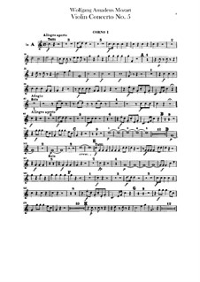 Konzert für Violine und Orchester Nr.5 in A-Dur 'Türkisch', K.219: Hörnerstimmen by Wolfgang Amadeus Mozart