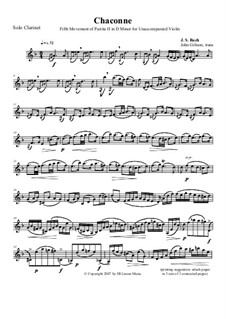 Partita für Violine Nr.2 in d-Moll, BWV 1004: Chaconne. Arrangement for clarinet by Johann Sebastian Bach