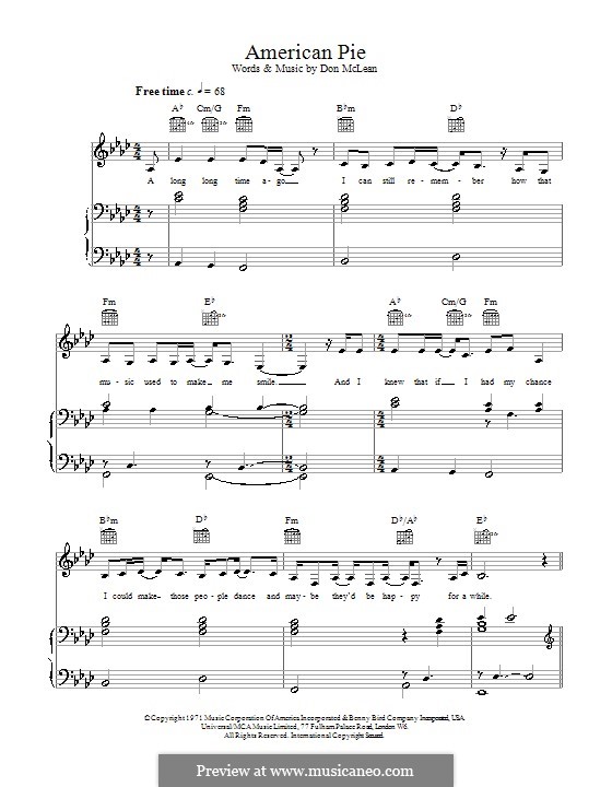 American Pie (Madonna): Für Stimme und Klavier (oder Gitarre) by Don McLean