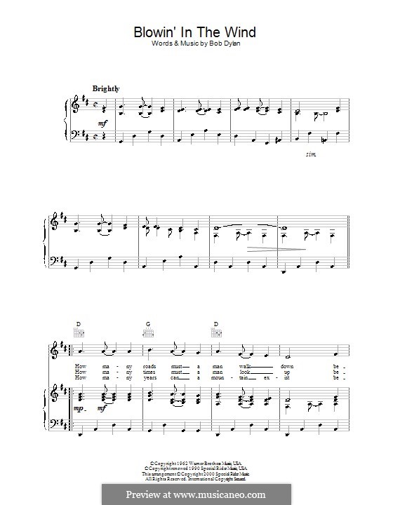 Blowin' in the Wind: Für Stimme und Klavier (oder Gitarre) by Bob Dylan