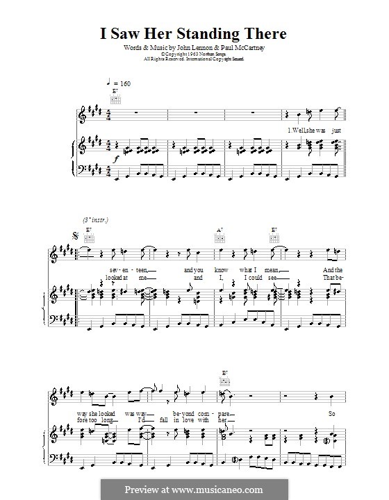I Saw Her Standing There (The Beatles): Für Stimme und Klavier (oder Gitarre) by John Lennon, Paul McCartney