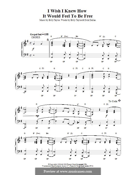 I Wish I Knew How it Would Feel to Be Free: Für Klavier by Billy Taylor