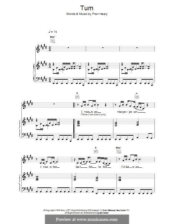 Turn (Travis): Für Stimme und Klavier (oder Gitarre) by Fran Healy