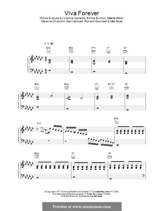Viva Forever (The Spice Girls): Für Stimme und Klavier (oder Gitarre) by Emma Bunton, Geri Halliwell, Matt Rowe, Melanie Brown, Melanie C, Richard Stannard, Victoria Adams