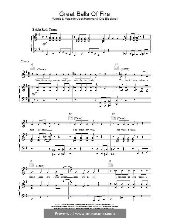 Great Balls of Fire (Jerry Lee Lewis): Für Stimme und Klavier (oder Gitarre) by Jack Hammer, Otis Blackwell