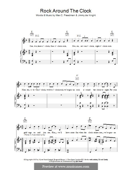 Rock Around the Clock (Bill Haley and His Comets): Für Stimme und Klavier (oder Gitarre) by Jimmy DeKnight, Max C. Freedman