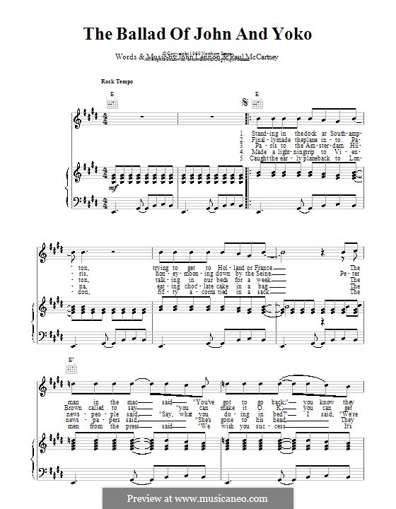 The Ballad of John and Yoko (The Beatles): Für Stimme mit Klavier oder Gitarre by John Lennon, Paul McCartney
