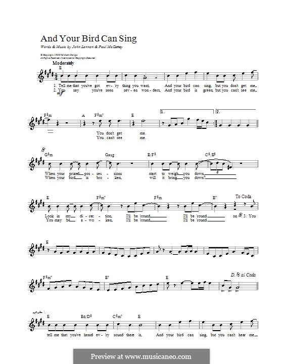 And Your Bird Can Sing (The Beatles): Melodie, Text und Akkorde by John Lennon, Paul McCartney