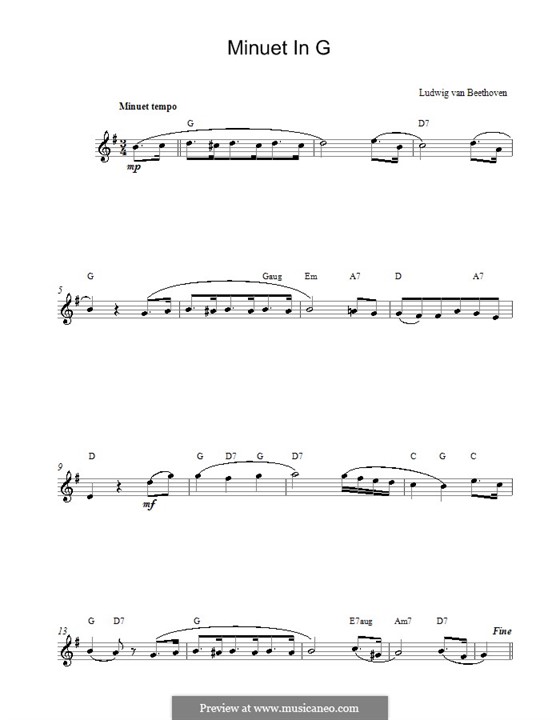 Menuett in G-Dur: Melodie, Text und Akkorde by Ludwig van Beethoven
