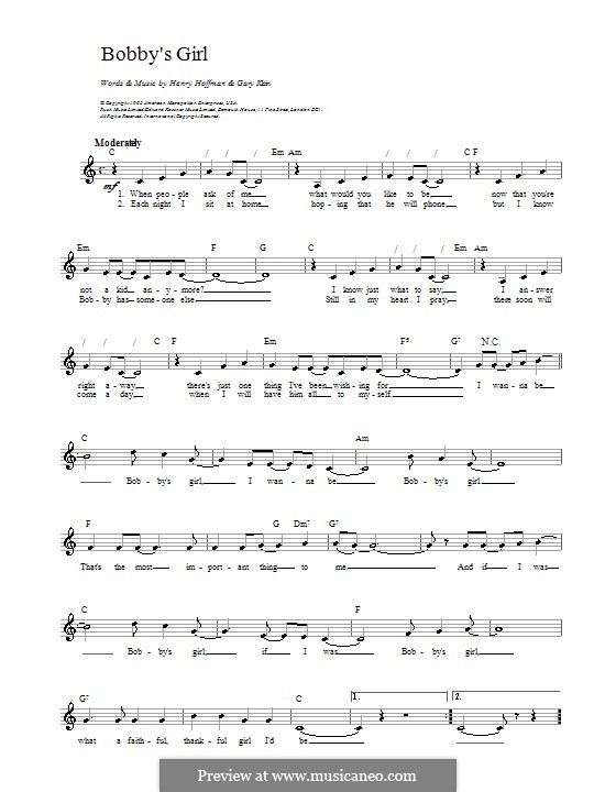 Bobby's Girl (Marcie Blane): Melodie, Text und Akkorde by Gary Klein, Henry Hoffman