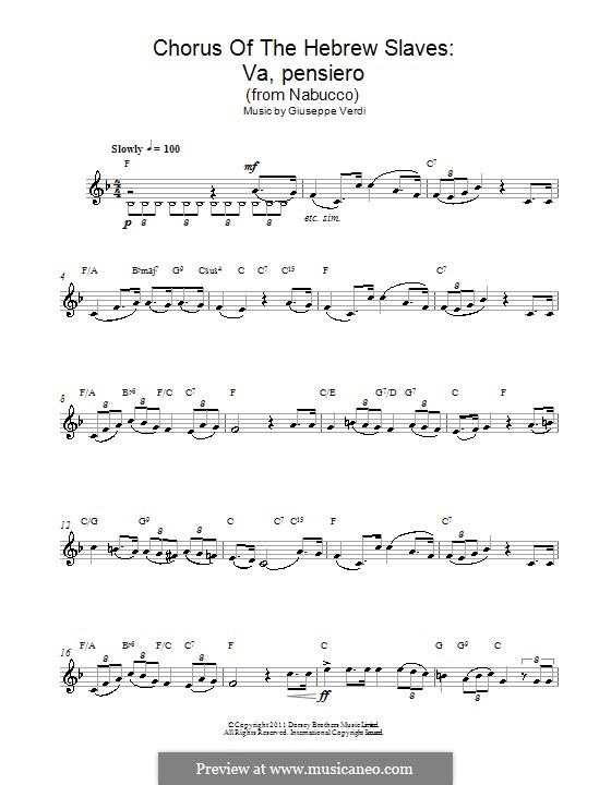 Va' Pensiero (Chorus of the Hebrew Slaves): Melodische Linie by Giuseppe Verdi