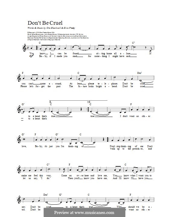 Don't Be Cruel: Melodie, Text und Akkorde by Elvis Presley, Otis Blackwell