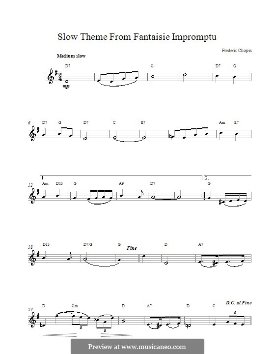 Fantasie-Impromptu in cis-Moll, Op.66: Moderato cantabile, melody line by Frédéric Chopin