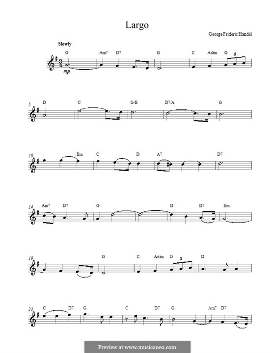 Largo (Ombra mai fu) printable score: Melodie, Text und Akkorde by Georg Friedrich Händel