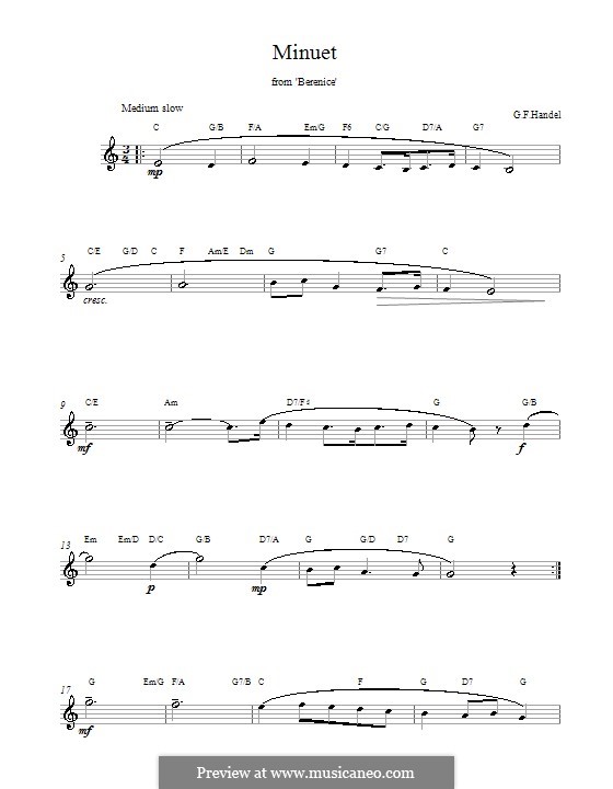Berenice, Königin von Ägypten, HWV 38: Minuet. Melody line and chords by Georg Friedrich Händel