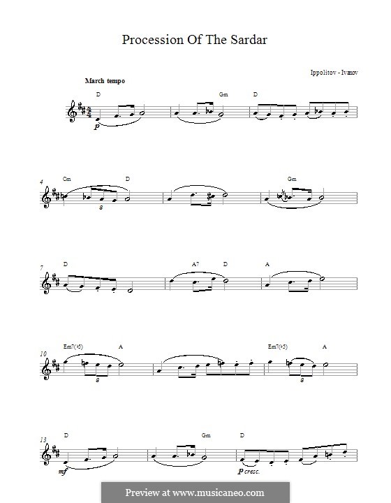 Die kaukasischen Skizzen. Suite Nr.1, Op.10: No.4 Procession Of The Sardar, Lead sheet by Michail Ippolitow-Iwanow