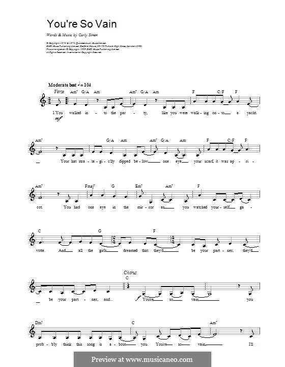 You're So Vain: Melodie, Text und Akkorde by Carly Simon