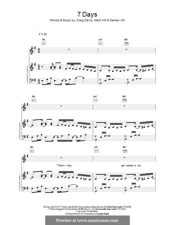 7 Days: Für Stimme und Klavier (oder Gitarre) by Craig David, Darren Hill, Mark Hill