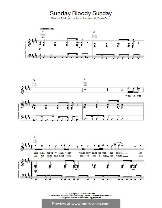 Sunday Bloody Sunday: Für Stimme und Klavier (oder Gitarre) by John Lennon