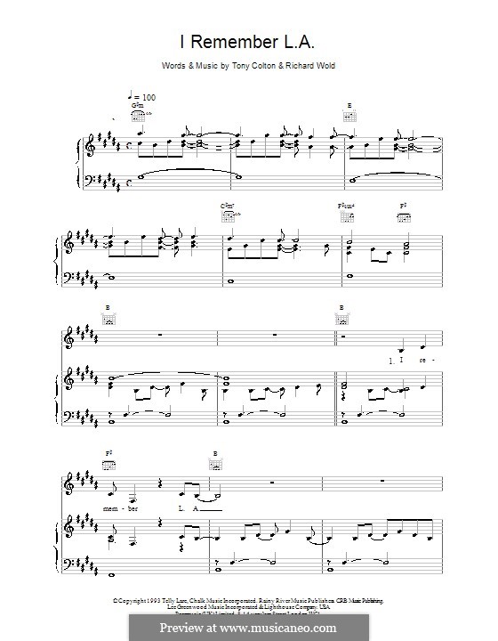 I Remember L.A. (Celine Dion): Für Stimme und Klavier (oder Gitarre) by Richard Wold, Tony Colton