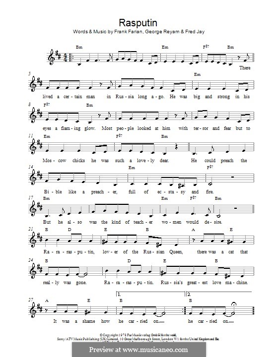 Rasputin (Boney M) von F. Farian, F. Jacobson, G. Reyam auf MusicaNeo