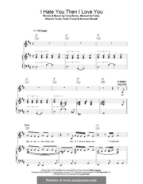 I Hate You Then I Love You: Für Stimme und Klavier (oder Gitarre) by Celine Dion
