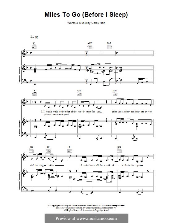 Miles To Go Before I Sleep: Für Stimme und Klavier (oder Gitarre) by Celine Dion