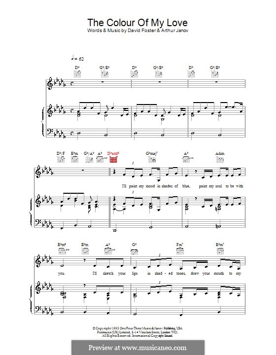 The Colour of My Love (Celine Dion): Für Stimme und Klavier (oder Gitarre) by Arthur Janov, David Foster