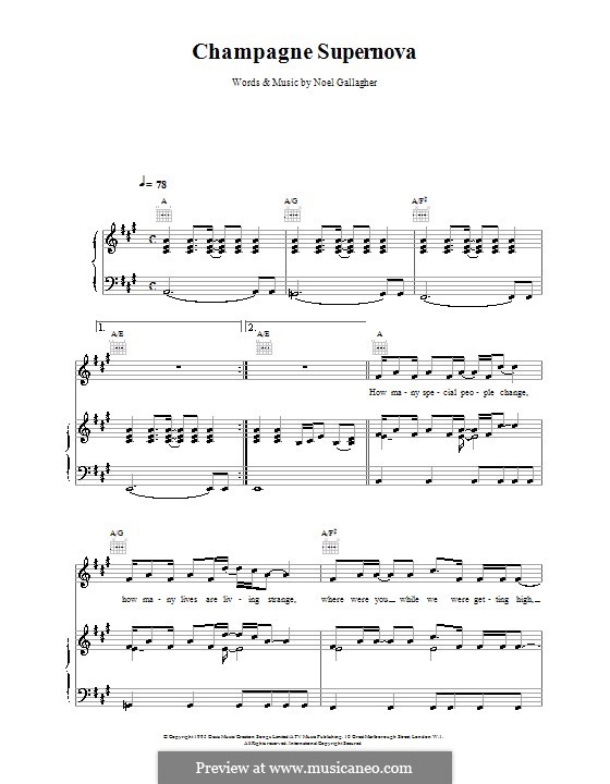 Champagne Supernova (Oasis): Für Stimme und Klavier (oder Gitarre) by Noel Gallagher