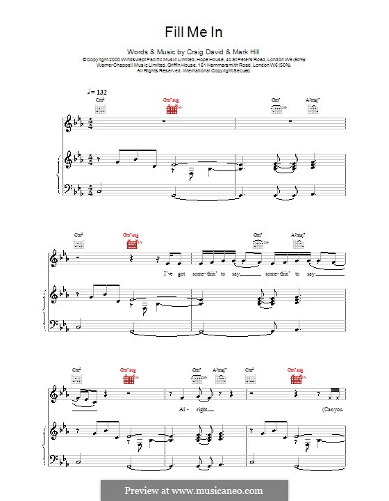 Fill Me in: Für Stimme und Klavier (oder Gitarre) by Mark Hill