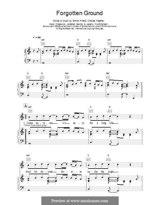 Forgotten Ground (The Levellers): Für Stimme und Klavier (oder Gitarre) by Charles Heather, Jeremy Cunningham, Mark Chadwick, Simon Friend