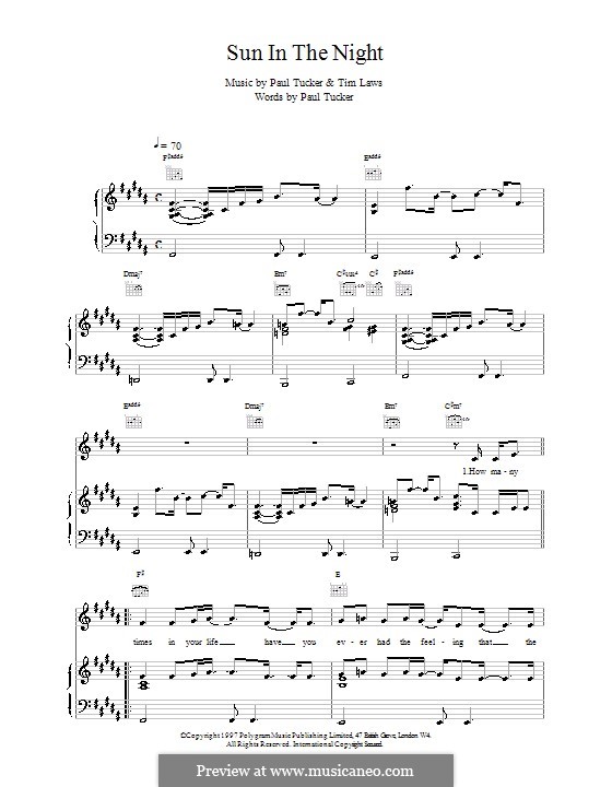 Sun in the Night (The Lighthouse Family): Für Stimme und Klavier (oder Gitarre) by Paul Tucker, Tim Laws