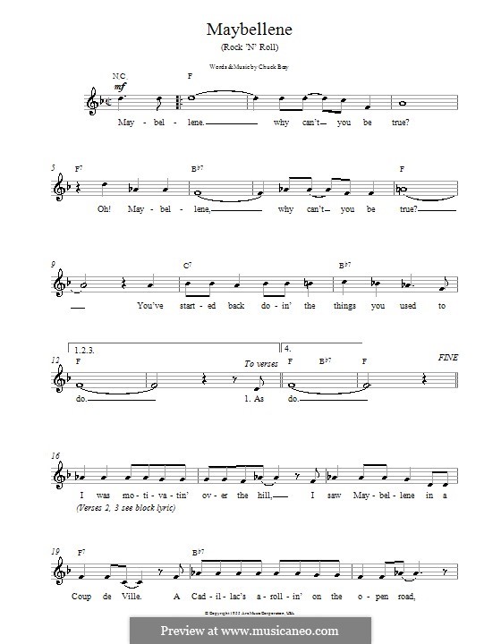 Maybellene: Melodie, Text und Akkorde by Chuck Berry