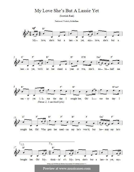 My Love She's But a Lassie Yet: Melodie, Text und Akkorde by folklore