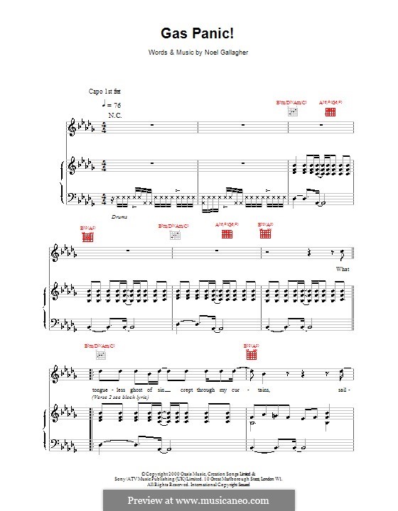 Gas Panic! (Oasis): Für Stimme und Klavier (oder Gitarre) by Noel Gallagher