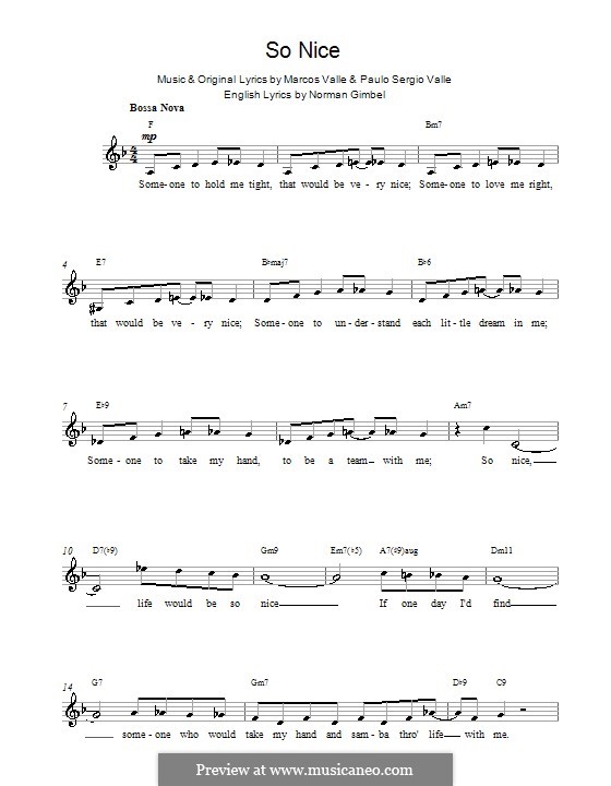 So Nice (Summer Samba): Melodie, Text und Akkorde by Marcos Valle, Paulo Sergio Valle
