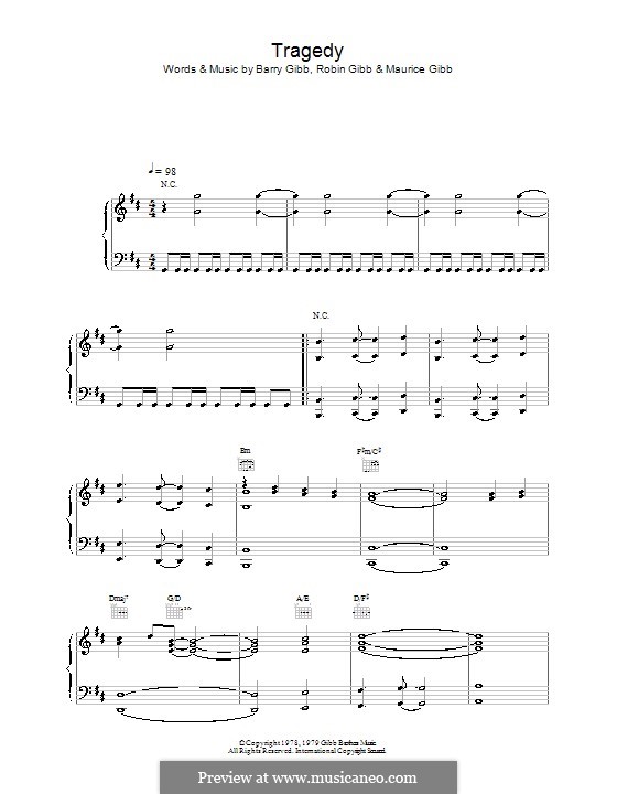 Tragedy (The Bee Gees): Für Stimme und Klavier (oder Gitarre) by Barry Gibb, Maurice Gibb, Robin Gibb