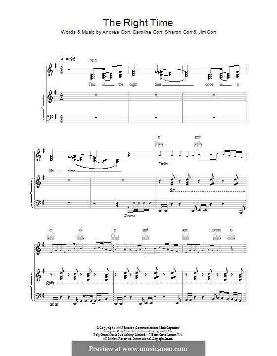 The Right Time (The Corrs): Für Stimme und Klavier (oder Gitarre) by Andrea Corr, Caroline Corr, Jim Corr, Sharon Corr