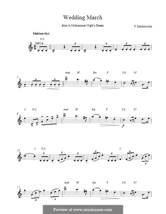 Wedding March (Printable Scores): Melodie und Akkorde by Felix Mendelssohn-Bartholdy