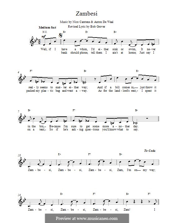Zambesi: Melodie, Text und Akkorde by Nico Carstens