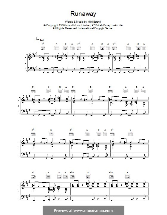 Runaway (Lush): Für Stimme und Klavier (oder Gitarre) by Miki Berenyi